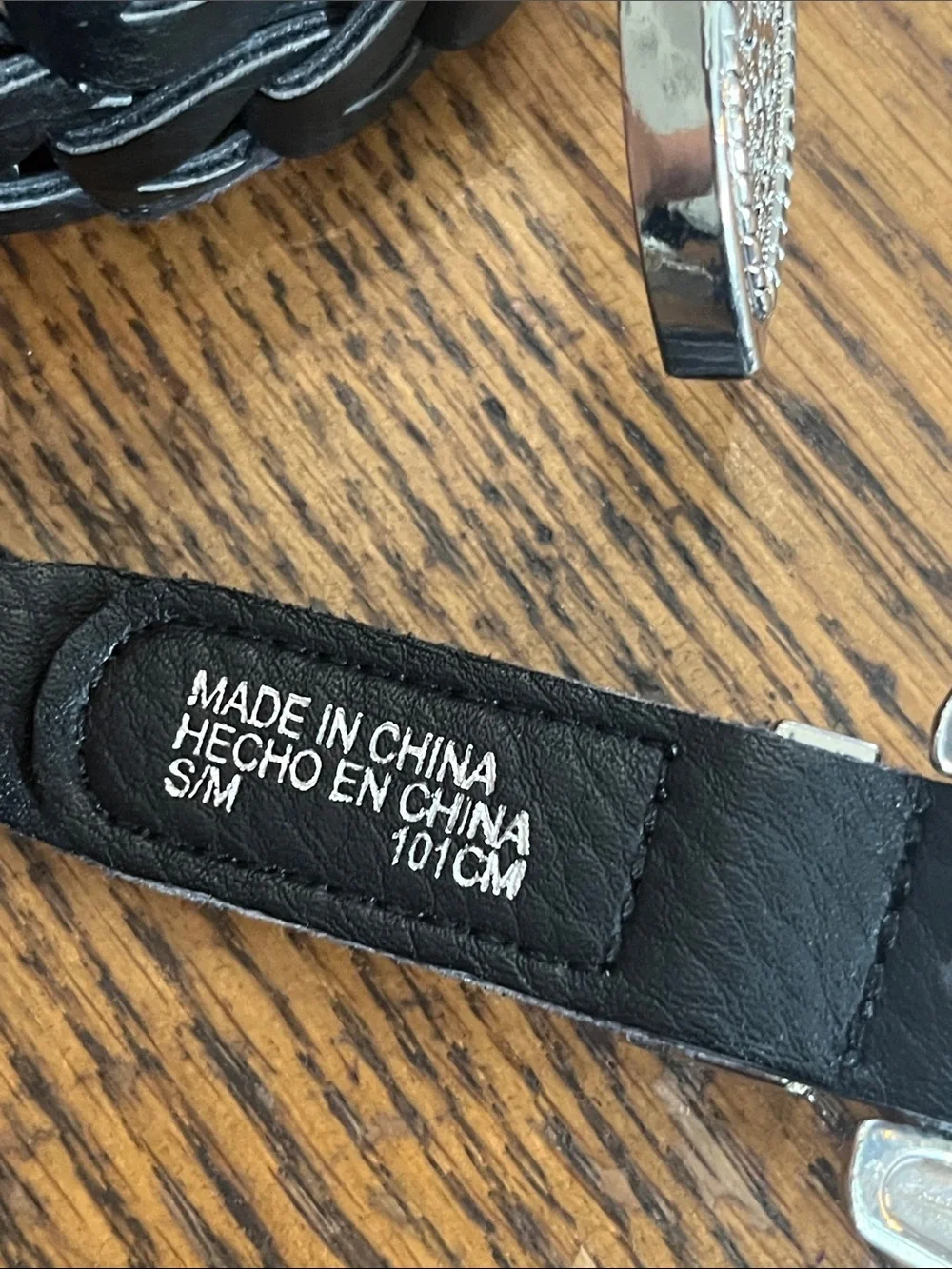 Hecho Black Braided Leather Belt with Ornate Silver Buckle
